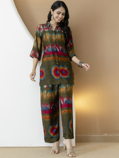 KALINI Printed Shirt Collar Shirt With Palazzo Co-Ords
