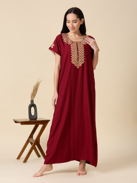 NIGHTSPREE Embroidered Maxi Nightdress