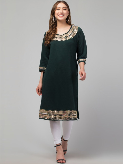 CROWN KING GARMENTS Women Embellished Gotta Patti Straight Kurti