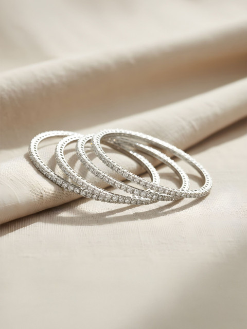 PRIVIU Set of 4 Rhodium-Plated American Diamond Bangle