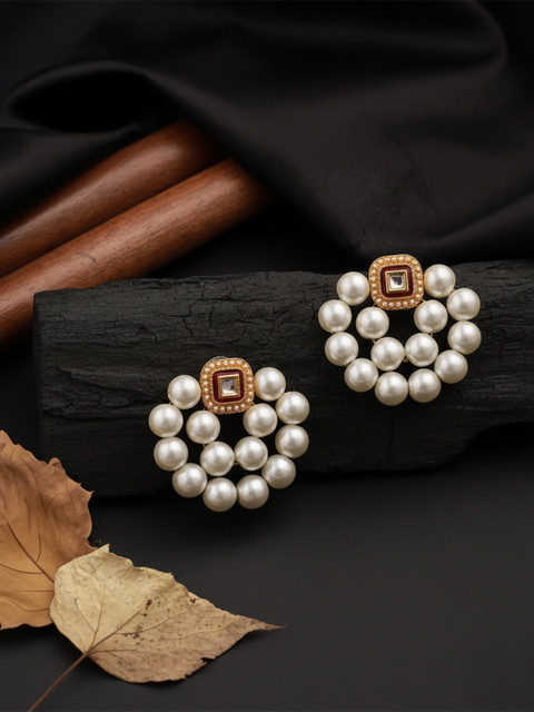 SHONA'S STYLE Brass-Plated Pearls Beaded Circular Shaped Drop Earrings
