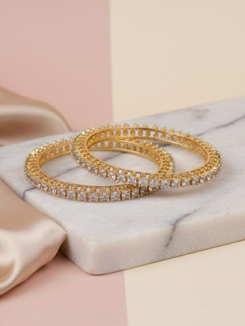 Opal Touch Set of 2 Gold-Plated American Diamond Studded Bangles