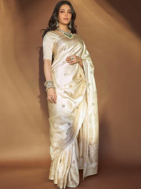 Anouk Woven Design Zari Silk Blend Handloom Banarasi Saree