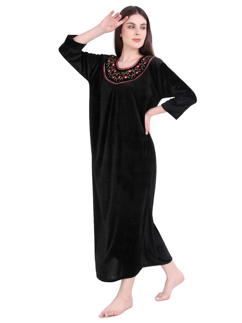 BOMBSHELL Women Embroidered Round Neck Maxi Nightdress