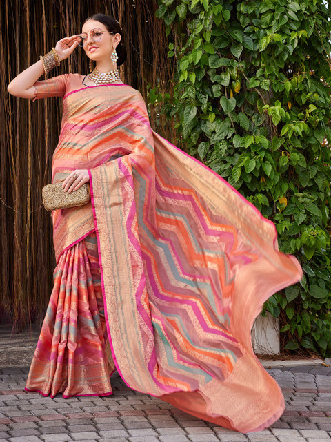 KALINI Women Silk Blend Woven Banarasi Saree With Blouse Piece - Image 5