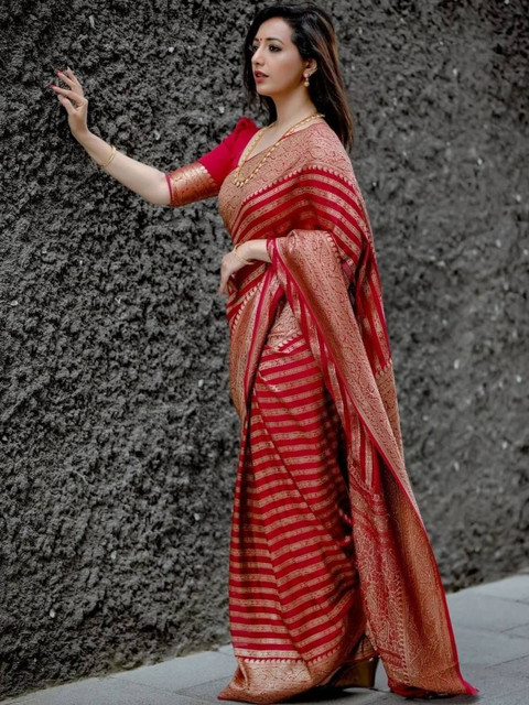 Anouk Woven Design Zari Silk Blend Handloom Banarasi Saree