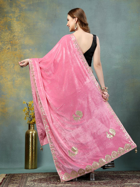 Moda Rapido Ethnic Motifs Embroidered Embellished Velvet Dupatta with Gotta Patti - Image 4