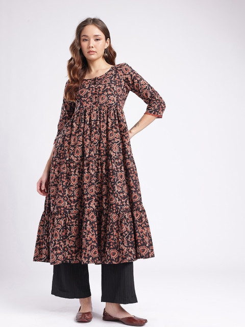 fusion by glitchez Indie Ethnic Motifs Printed Tiered Kurta