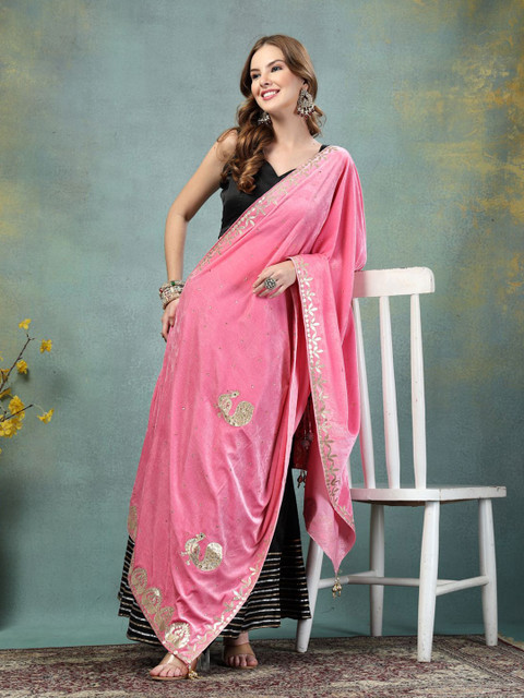 Moda Rapido Ethnic Motifs Embroidered Embellished Velvet Dupatta with Gotta Patti - Image 6