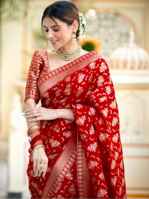 Anouk Ethnic Motifs Zari Silk Blend Handloom Banarasi Saree