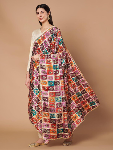 AKSHADEEP Women Floral Printed Gota Patti Lace Dupatta