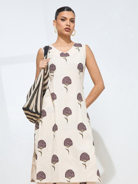 Saanjh Floral Printed Pure Cotton Top With Trouser Co-Ords