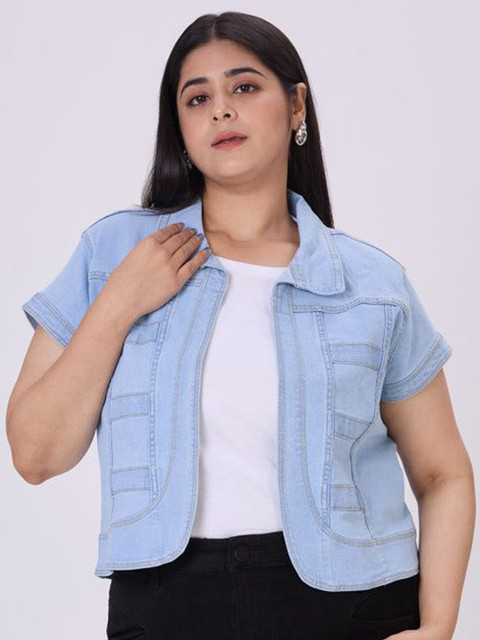 Style Quotient Plus Women Plus Size Shirt Collar Crop Shrug