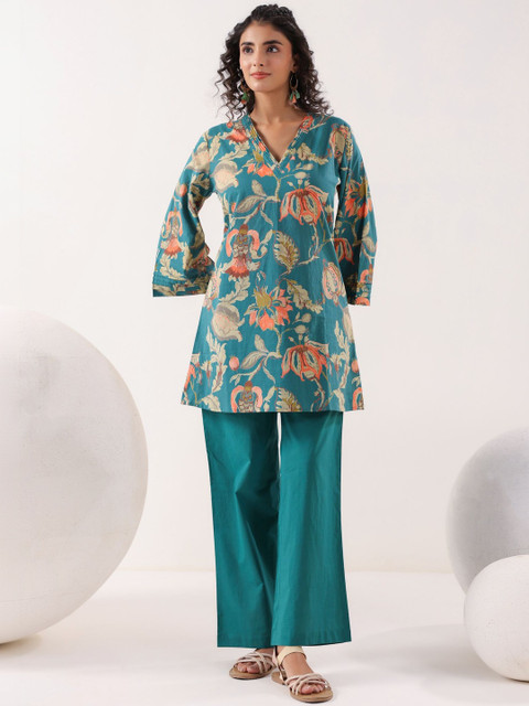 Kirrin Printed Cotton V-Neck Tunic With Trousers Co-Ords