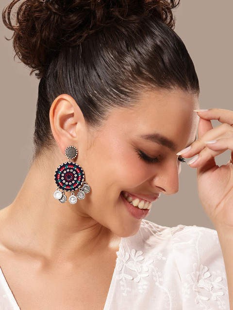 Sangria Circular Oxidised Drop Earrings