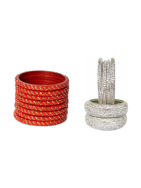 Adiba Fashion Factory Set Of 14 Stone Studded Glass Bangles