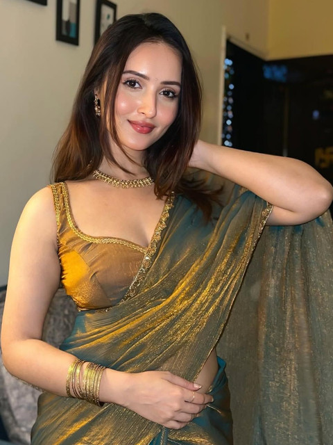 ROFOLO Woven Design Zari Pure Chiffon Designer Saree