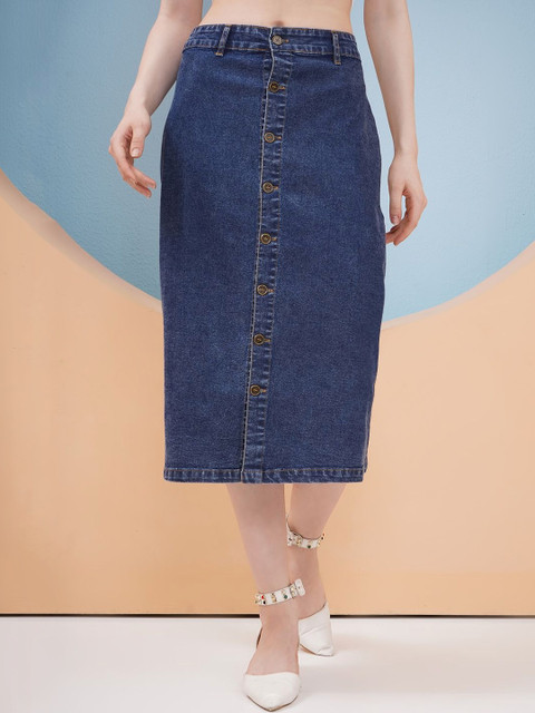 Mast & Harbour Cotton Midi Straight Denim Skirt