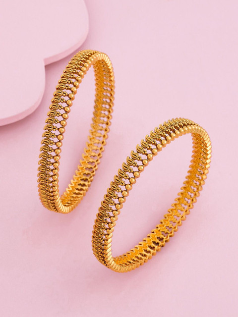 Kushal's Fashion Jewellery Set Of 2 Gold-Plated Ethnic Antique Bangle