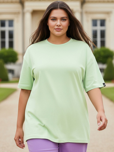 Bewakoof Heavy Duty Women Green Oversized Plus Size T-shirt