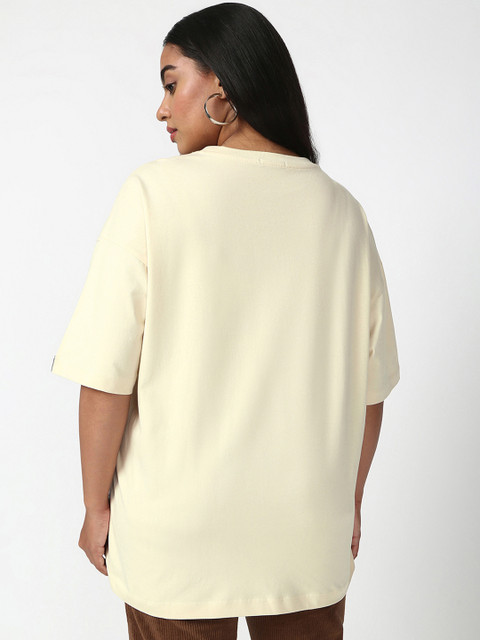 Bewakoof Plus Women Beige Oversized Plus Size T-shirt - Image 4