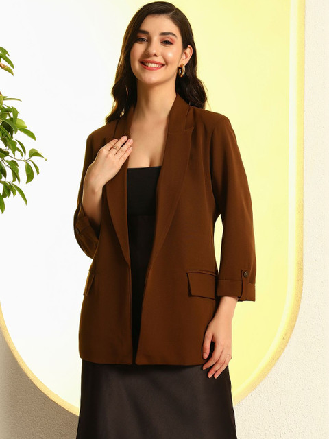 Zastraa Women Notched Lapel Front Open Regular Fit Blazer