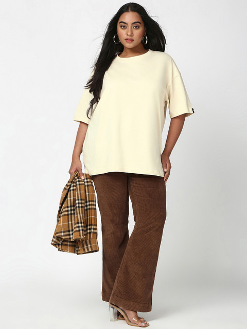 Bewakoof Plus Women Beige Oversized Plus Size T-shirt - Image 5