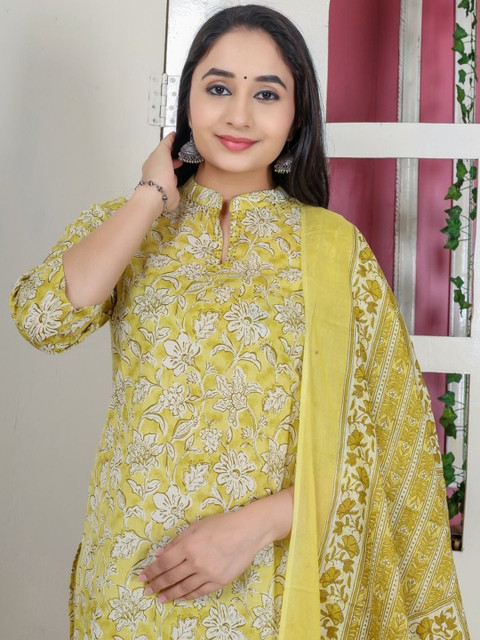 The Tinge Floral Printed Regular Pure Cotton Kurta with Trousers & With Dupatta - Image 4