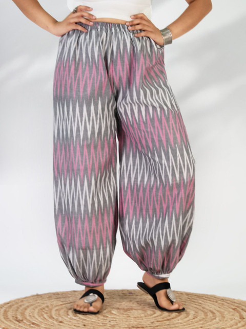 LetsDressUp Women 2XL Pink & Grey Ikat Balloon Salwar