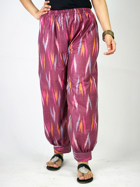 LetsDressUp Women Geometric Printed Loose Fit Mid-Rise Cotton Salwar