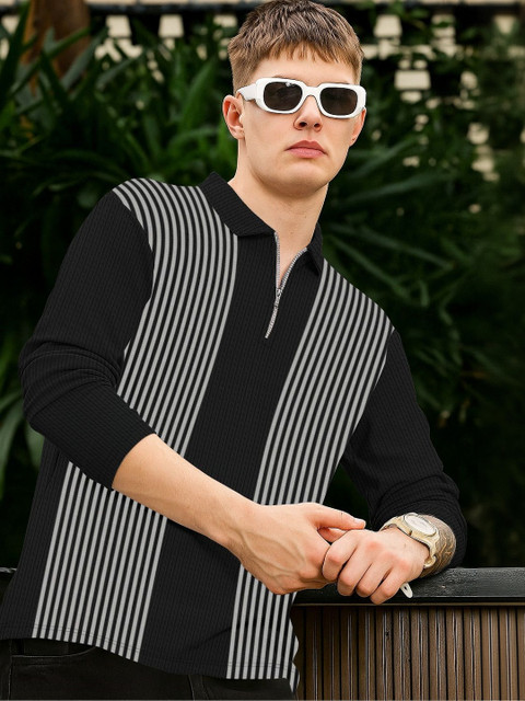 KAJARU Men Striped Polo Collar T-shirt