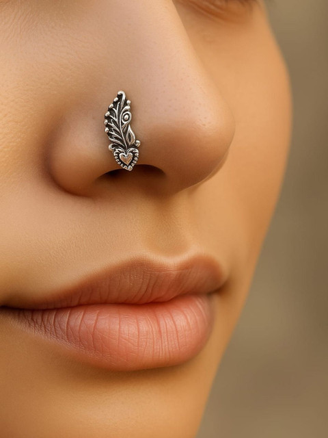 Sangria Women 925 Sterling Silver Bold Look Antique Oxidised Stud Nose Pin