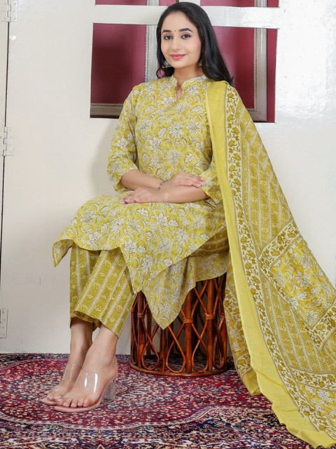 The Tinge Floral Printed Regular Pure Cotton Kurta with Trousers & With Dupatta - Image 6