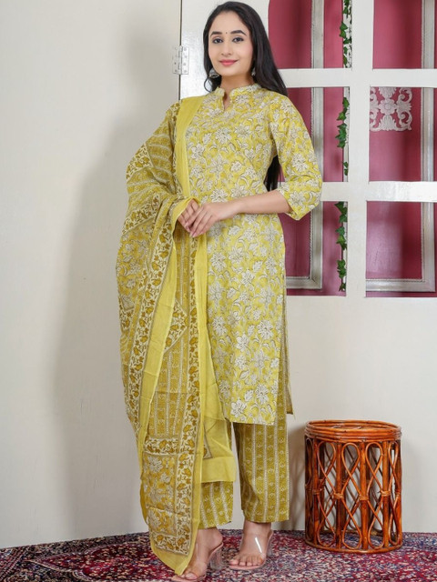 The Tinge Floral Printed Regular Pure Cotton Kurta with Trousers & With Dupatta - Image 5