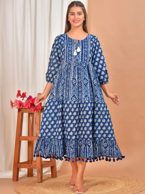 KALPARUN Ethnic Motifs Print A-Line Midi Dress