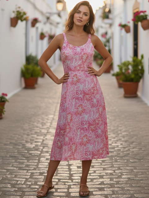 fusion by glitchez Floral Print A-Line Midi Dress