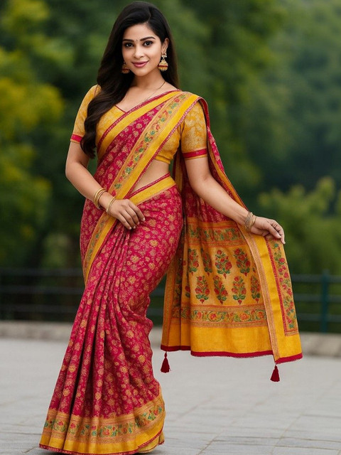 ROFOLO Floral Mirror Work Pashmina Designer Patola Saree