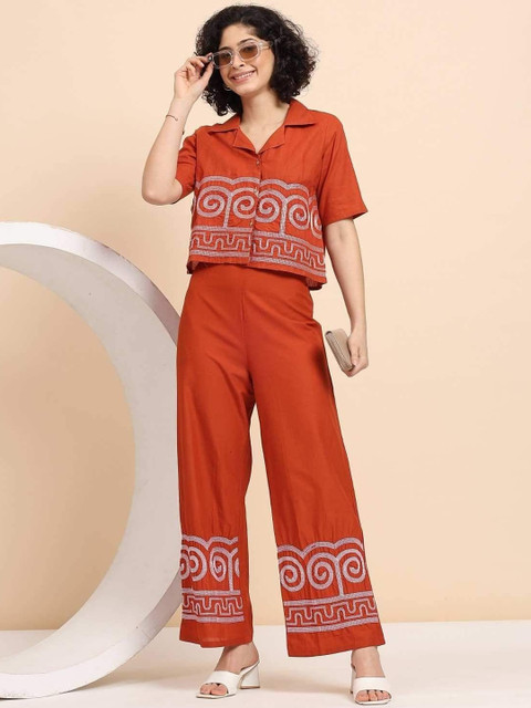 KIAARON Embroidered Pure Cotton Shirt & Palazzos Co-Ords