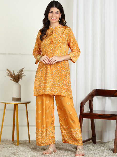 Sangria Bandhani Printed Tunic With Palazzos Co-Ords - Image 7