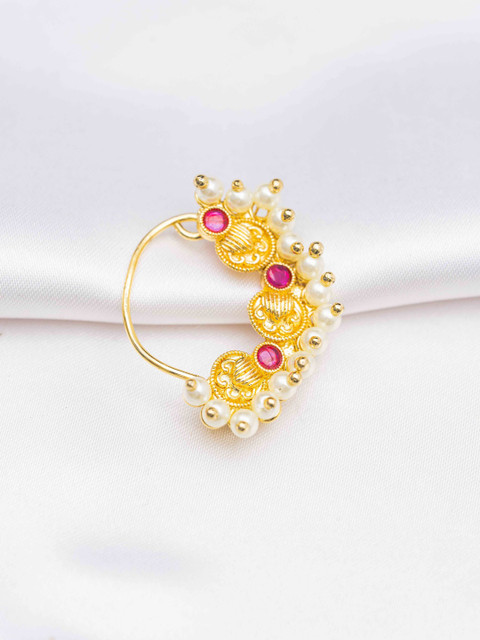 Zeraki Jewels Gold-Plated Artificial Stones and Beads Nath Ring Nosepin