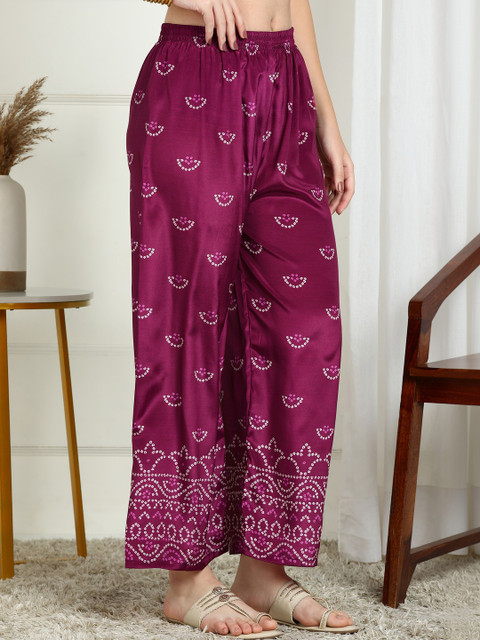 Sangria Bandhani Printed Tunic With Palazzos Co-Ords - Image 4