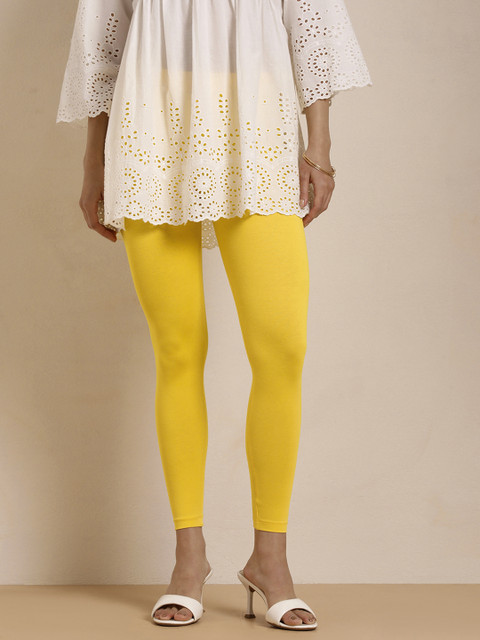 TWIN BIRDS Women Yellow Solid Ankle-Length Leggings