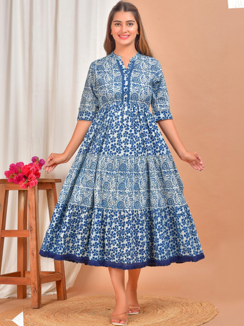 KALPARUN Floral Print A-Line Midi Dress