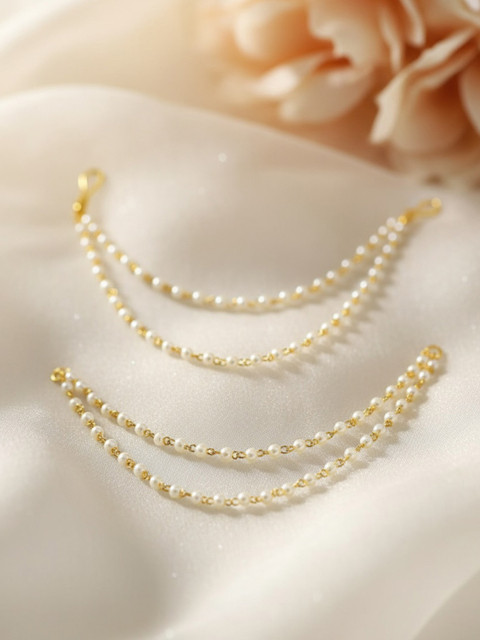 NVR Pearl Studded Classic Gold-Plated 2 Line Ear Chain Ear Chain - Image 2