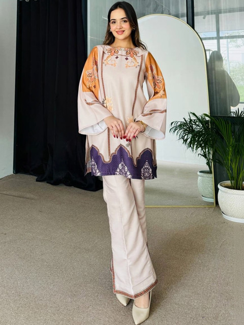 Pantos Printed Round-Neck Tunic With Palazzo Co-Ords