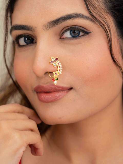 Zeraki Jewels Gold-Plated Artificial Stones and Beads Ring Nosepin - Image 2