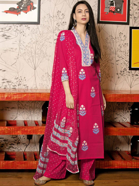 SZN Women Ethnic Motifs Embroidered Regular Thread Work Kurta with Palazzos & With Dupatta