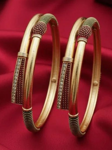 Womilys Set of 2 Gold-Plated Zircon Studded Bangles