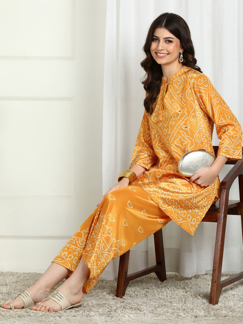 Sangria Bandhani Printed Tunic With Palazzos Co-Ords - Image 3