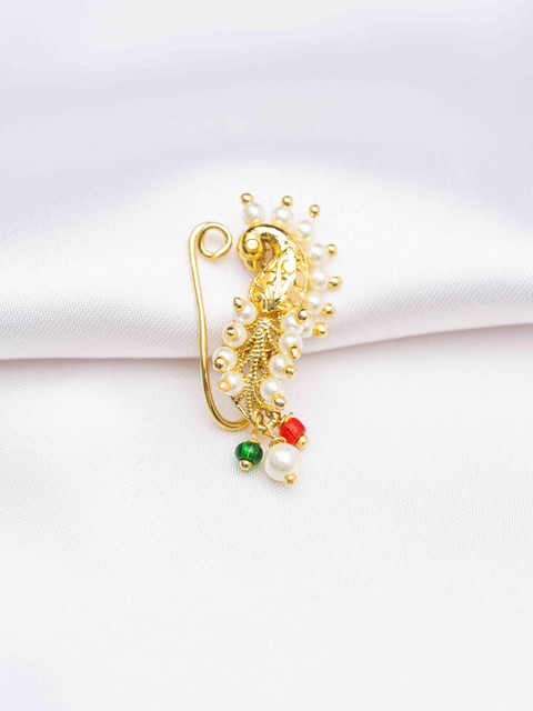 Zeraki Jewels Women Gold-Plated Artificial Stones and Beads Ring Nosepin